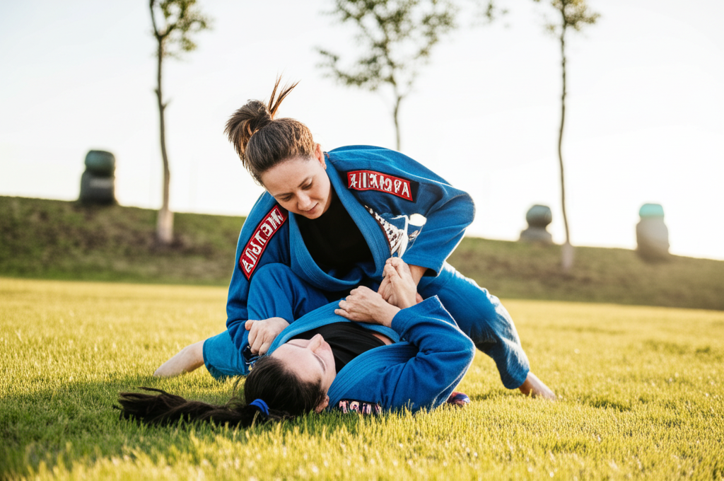 Women training Jiu Jitsu outdoors