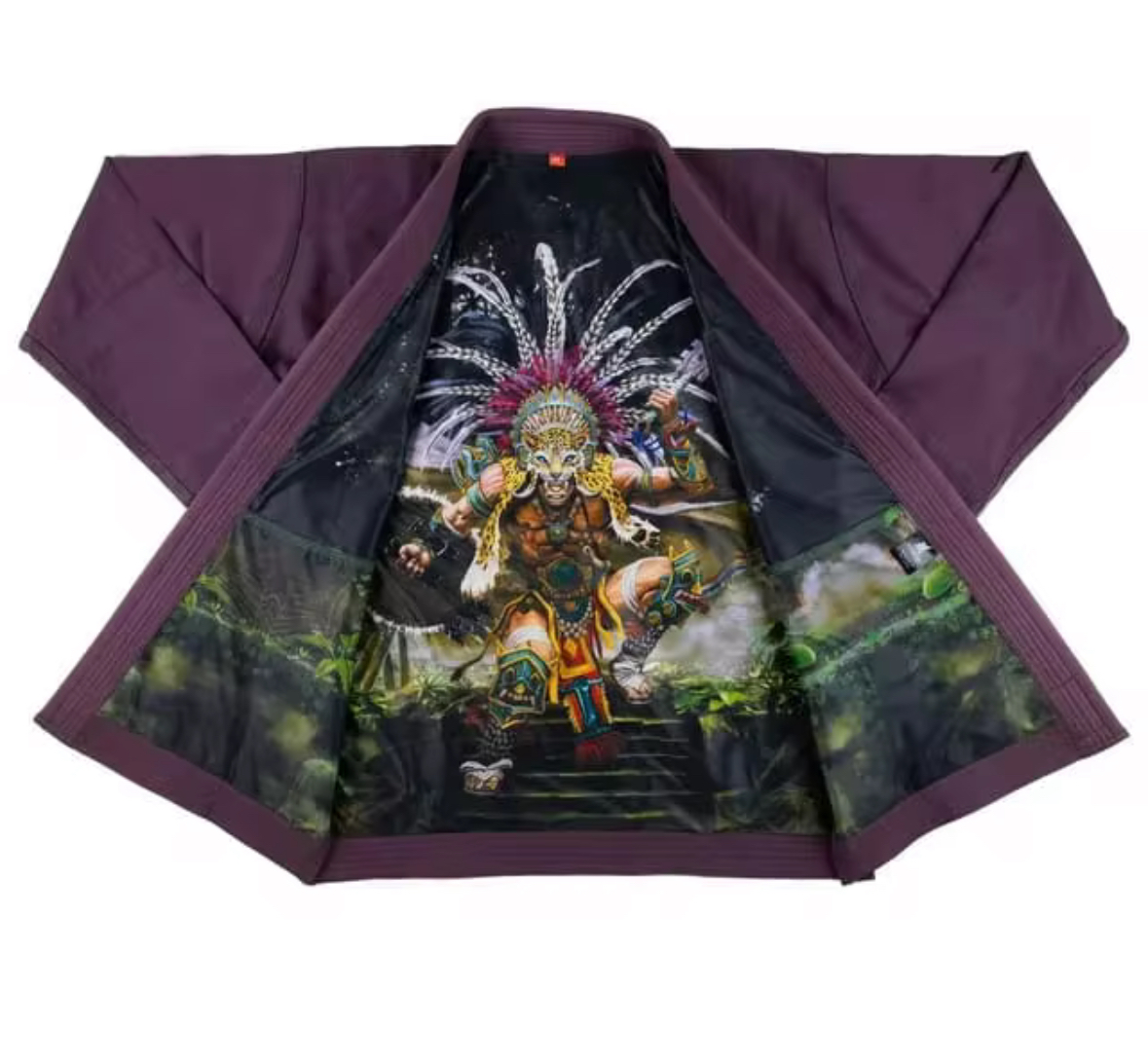 Purple gi with colorful Aztec warrior interior lining