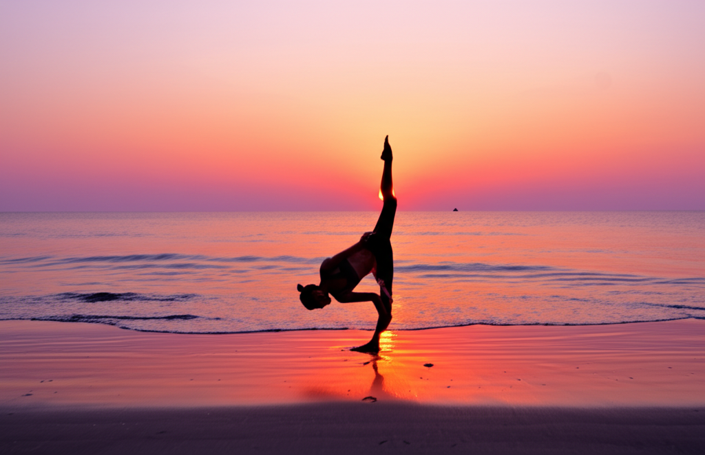 Beach sunset yoga session